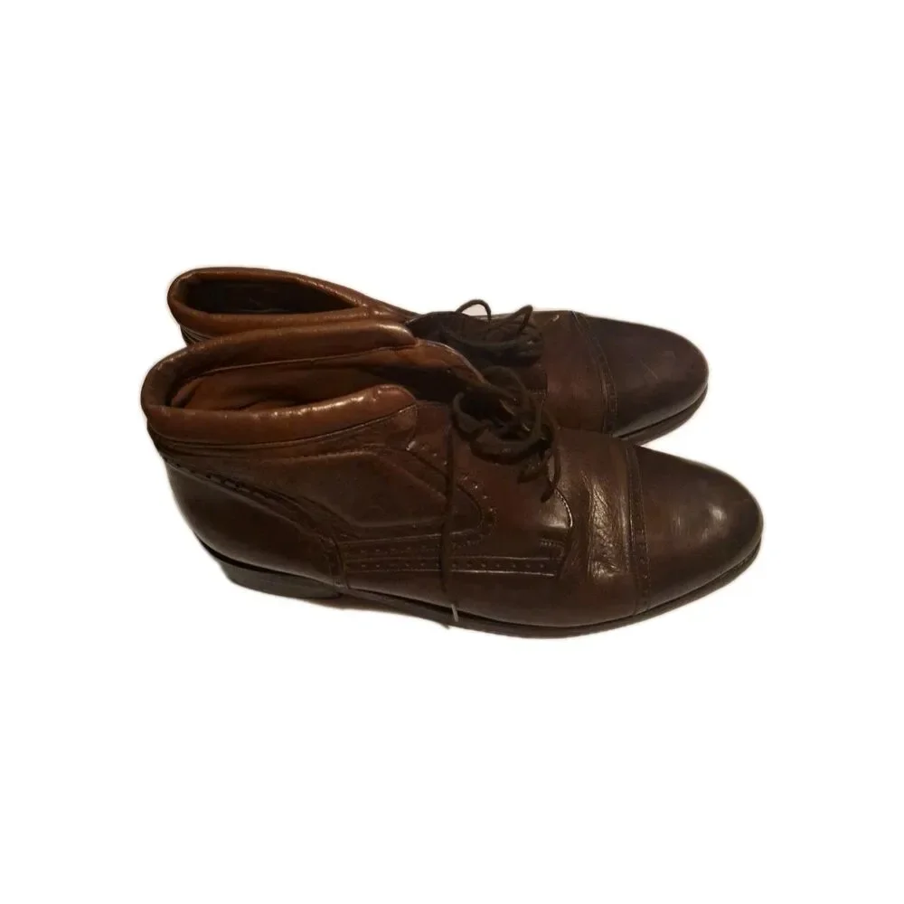 Johnston & Murphy Boots Brown Leather US 11.5 M Made In Italy Mens Cellini